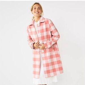 Draper James Pink and White Plaid Pea Coat